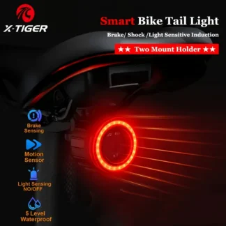 Galinis LED dviračio žibintas X-TIGER su stabdžių jutikliu