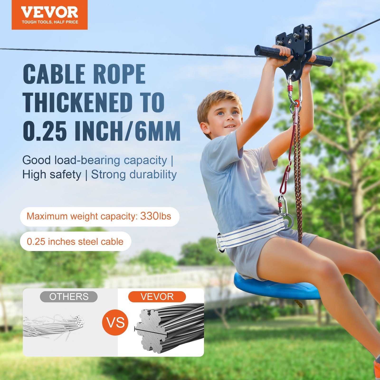 VEVOR 48 m „Zipline“ komplekto naudojimas pramogoms lauke